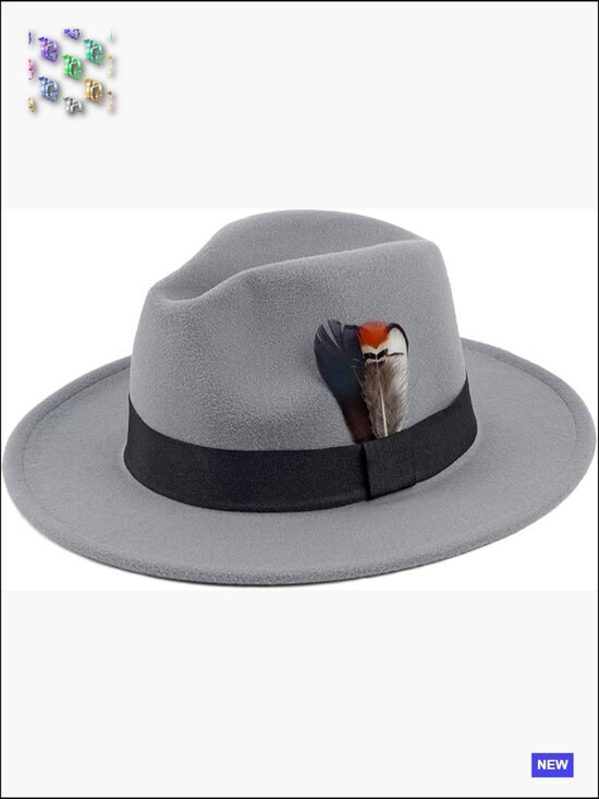Classic Wide Brim Fedora Hat Dress Panama Felt Unisex Adjustable Feathers main image 7